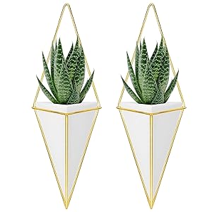 Ecokraft Modern Geometric Brass Framed Wall Hanging Planter Pots -Set of 2