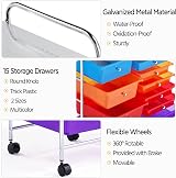 Yaheetech 15 Drawer Plastic Storage Cart with 6 Lockable Wheels Multicolor view 4