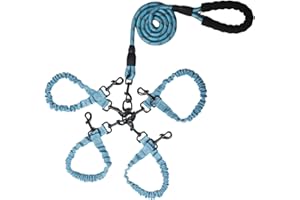 Y-ANNJYA Dog Double Leashes,Rope Bungee Three Leash with Padded Handle Removable for 3 Dogs,Tangle-Free, Padded Handles, 360° Swivel Control (Blue, 4 Way)