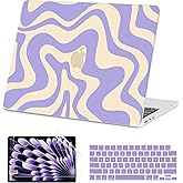 AKIT Compatible with MacBook Air 15 Inch Case 2026 2025 2024 2023 M4 M3 M2 A3241 A3114 A2941, Unique Pattern Hard Shell Laptop Case+Keyboard Cover+Screen Protector for Mac Air 15 Inch, Violet Wave