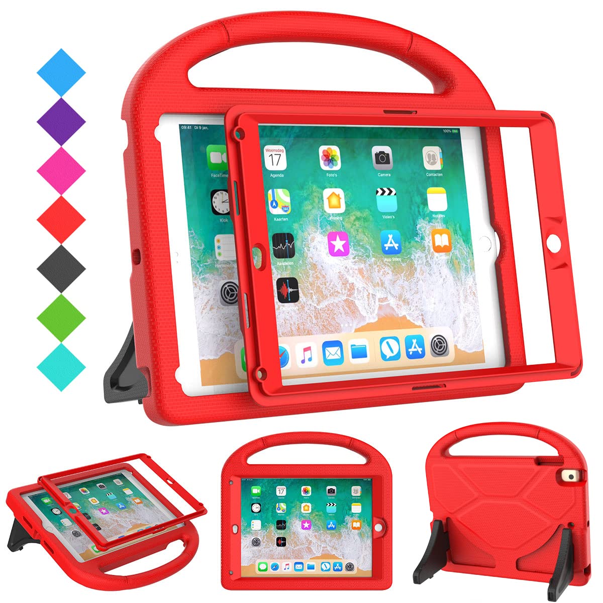 Photo 1 of SUPLIK Kids Case for iPad 5th/6th Generation(9.7 inch, 2017/2018), iPad Air 2/1 & Pro 9.7 Case with Screen Protector, Durable Protective Cover with Handle Stand for Apple iPad 5/6 Gen, Red