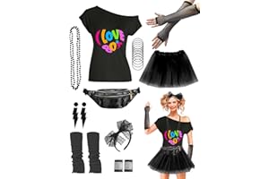 YZNlife 80 s costumes for women 80s Outfits Costume Accessories for Women,I Love 80's Print Off Shoulder T-Shirt