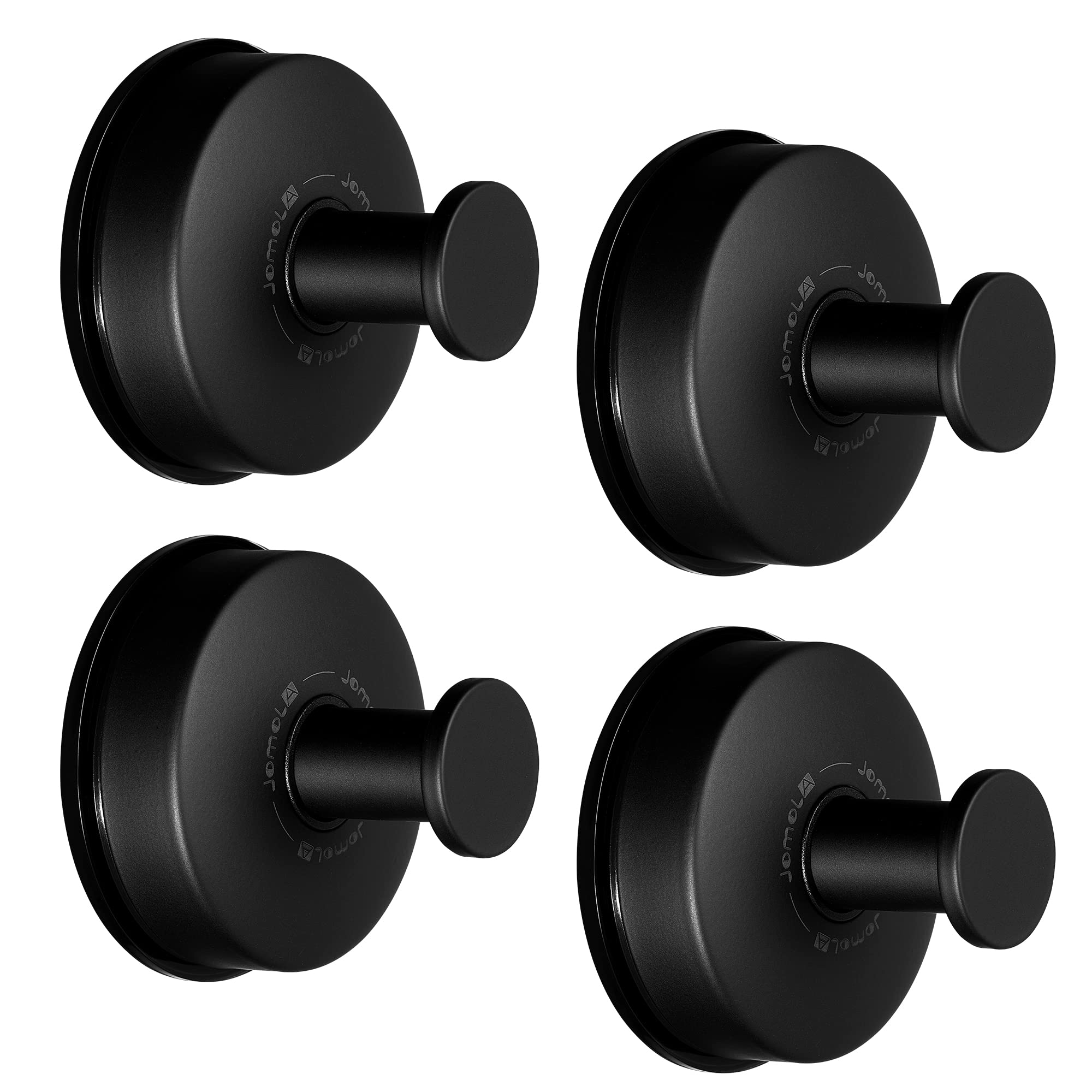 JOMOLA 4PCS Stainless Steel Bathroom Towel Hook Suction Cup Holder Utility Shower Hooks Hanger for Towel Storage Kitchen Utensil Vacuum Suction Cup Hooks, Matte Black