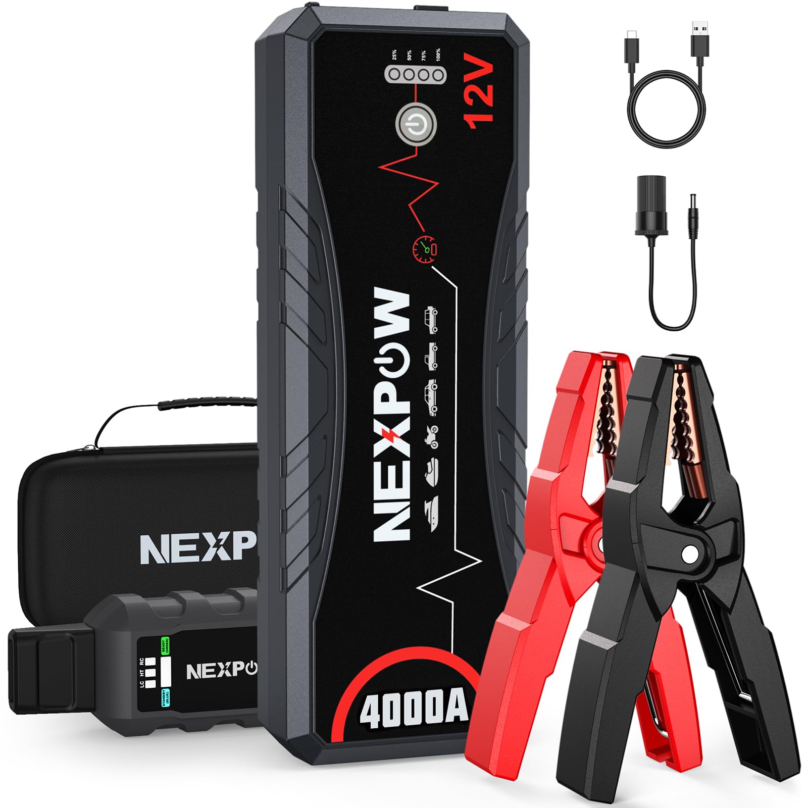 NEXPOW Car Jump Starter 4000A Car Battery Jump Starter Portable Pack for Up to All Gas and 10.0L Diesel Engine 12V Jump Box, Jump Pack, Battery Booster, Portable Jumper Cables with LED Light/USB QC3.0 Image