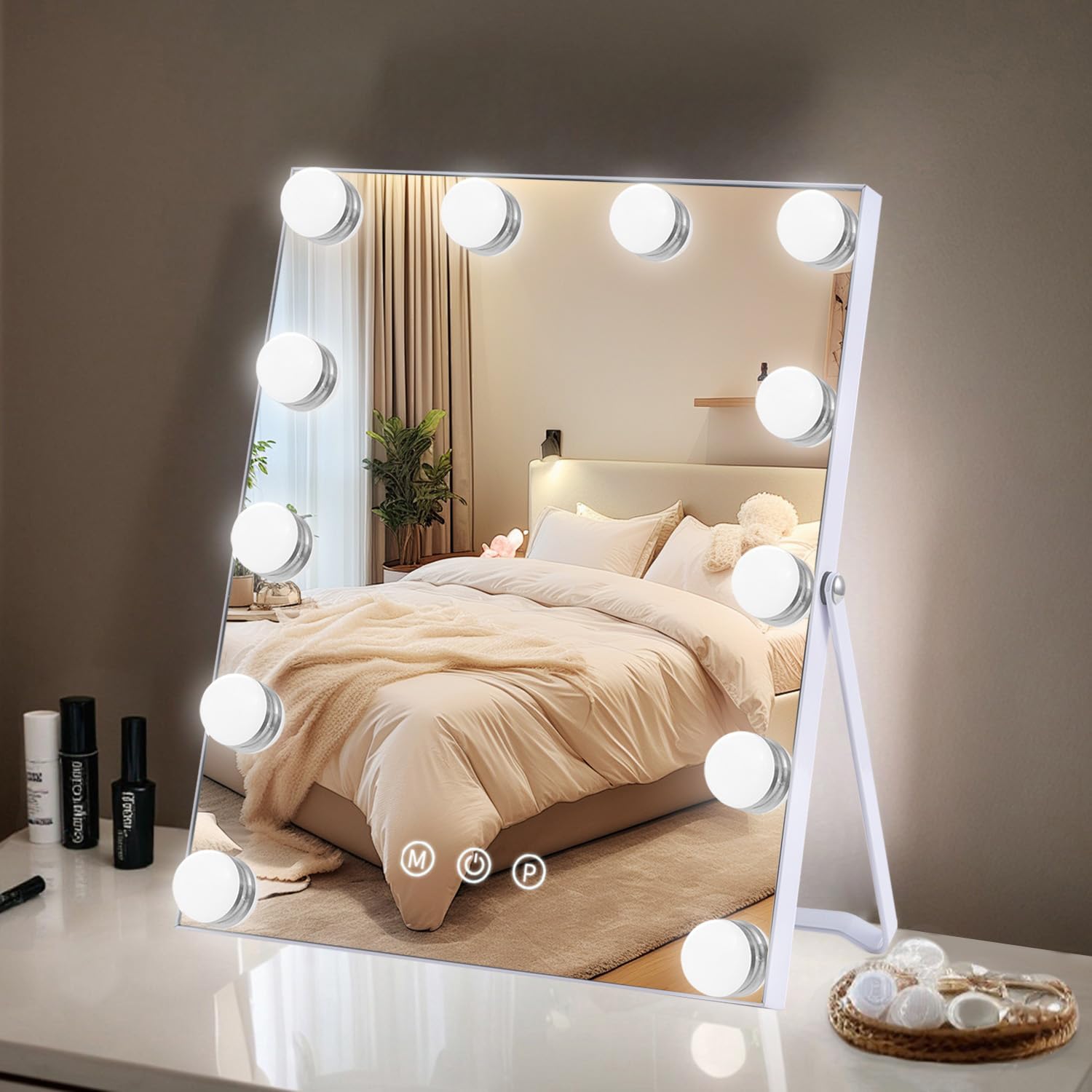 Photo 1 of ZBOCAI Lighted Makeup Mirror, Hollywood Vanity Mirror with Lights, Makeup Mirror with Lights for Desk, 3 Color Modes and 12 Dimmable Bulbs, Smart Touch Control