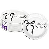 Birthday Galore She's Tying The Knot Bridal Shower - 32 Piece Disposable Party Supplies - Black Bows Bridal Shower Decorations - Round Party Plates - Large 9" Paper Plates In Bulk