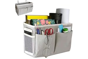 Someteth Bedside Caddy, Bedside Hanging Storage Organizer for College Dorm Bed, Bunk and Hospital Beds, Can be Placed Books, Phones,Keys, Glasses，Magazine Holder (Grey, 1)