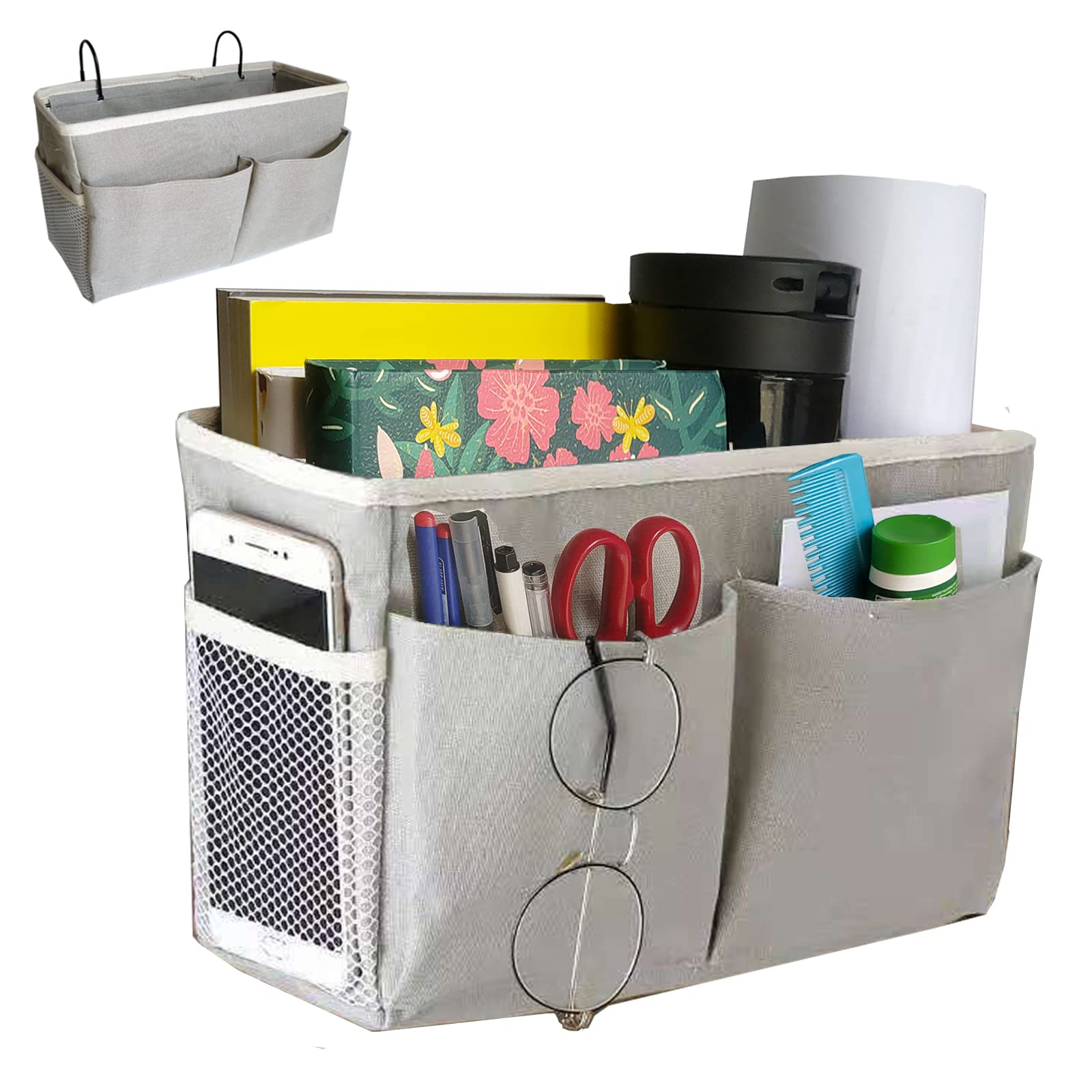 Photo 1 of Someteth Bedside Caddy, Bedside Hanging Storage Organizer for College Dorm Bed, Bunk and Hospital Beds, Can be Placed Books, Phones,Keys, Glasses?Magazine Holder (Grey, 1)