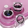 Choiche Compatible for iPhone 16 /iPhone 16 Plus Camera Lens Protector Bling, 9H Tempered Glass Camera Cover Screen Protector Metal Ring Decoration Accessories(Diamond-Pink)