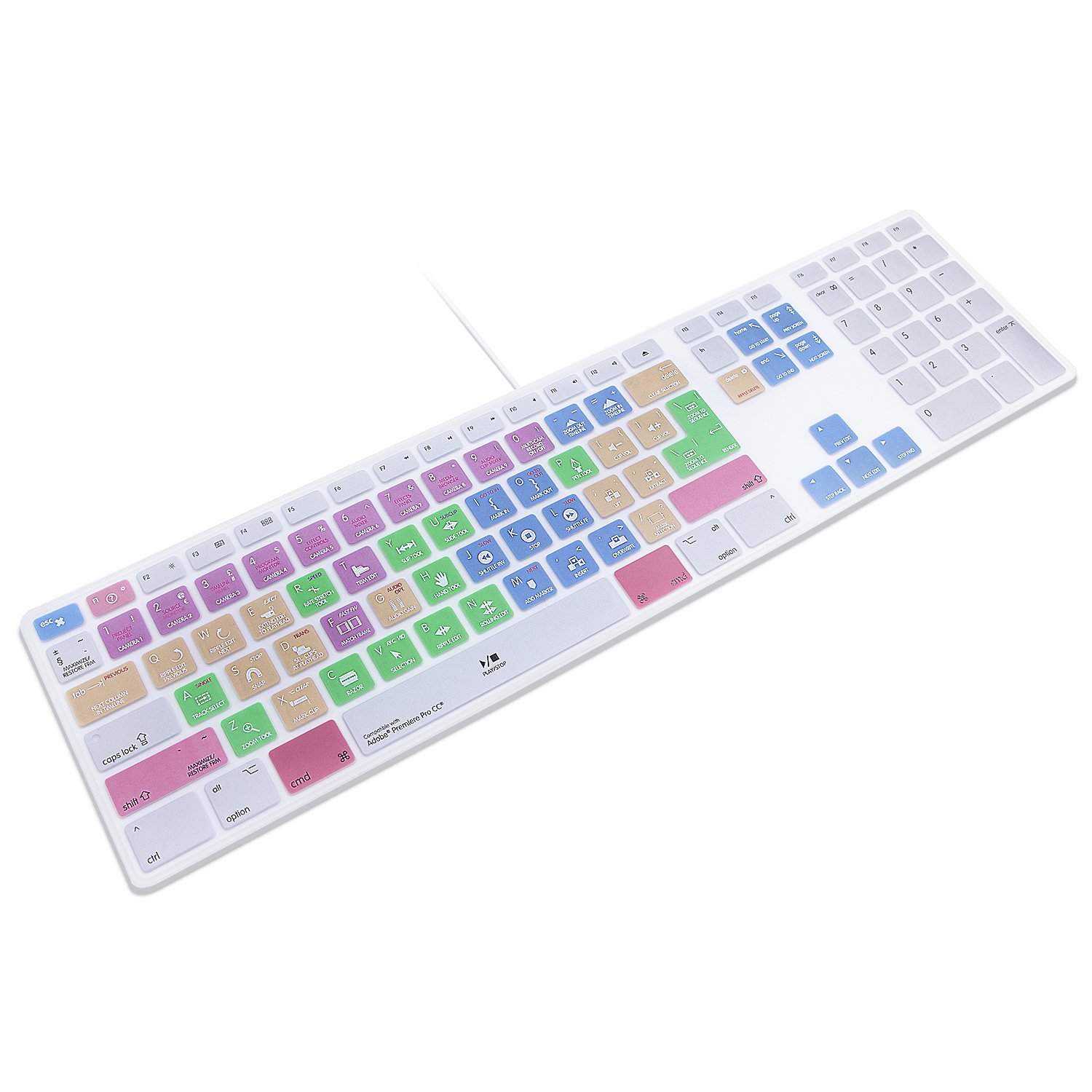 MMDW Premiere Pro CC Shortcuts Extended Layout Silicone Keyboard Protective Cover Skin for G6 Aluminum Wired Keyboard MB110B/B (A1243) Numeric Keypad EU/US Version