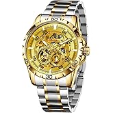 GLENAW Automatic Watches for Men - Self-Winding Mechanical Movement, Skeleton Open Dial, 30 ATM Waterproof, with Stainless Steel Band, Wrist Watch, Without Battery