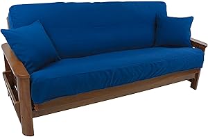 Blazing Needles Solid Twill 8" to 9" Futon Cover Set with 2 Throw Pillows (Set of 3), Full, Royal Blue