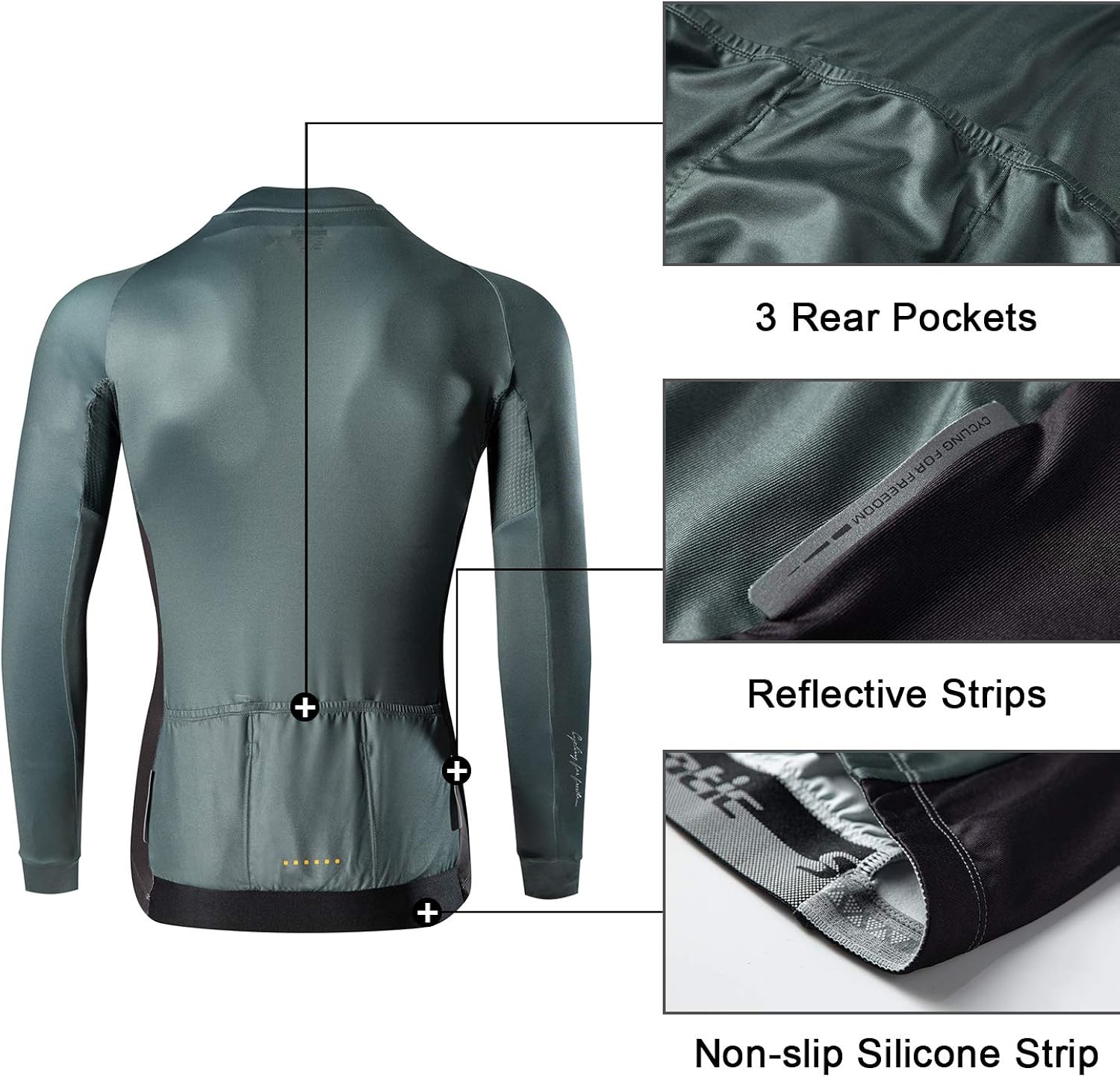 Santic Cycling Jersey Men's Long Sleeve Bike Reflective Full Zip Bicycle Shirts with Pockets : Clothing