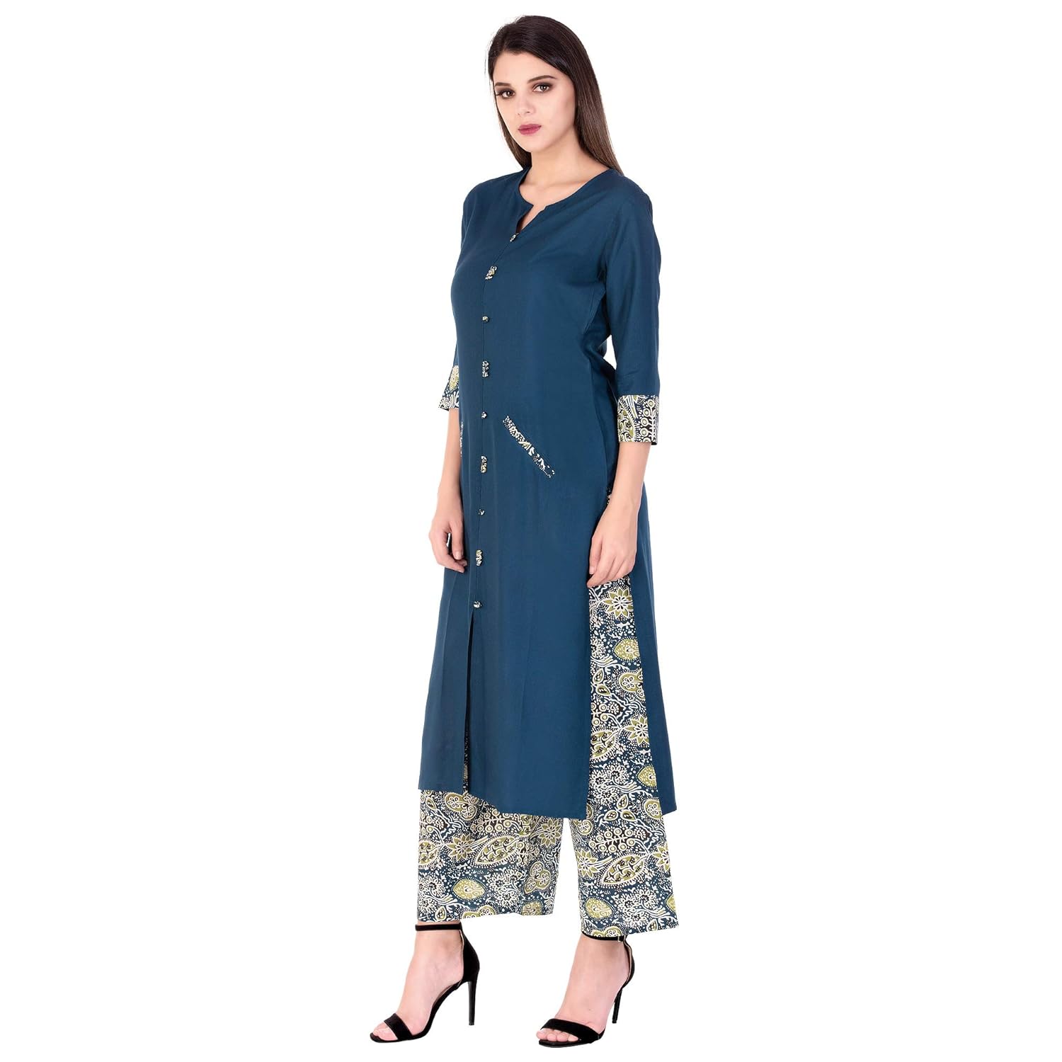 khushal k women's rayon solid kurta with palazzo set
