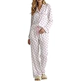 AINAC Womens 2 Piece Cute Pajama Sets Bow Button Long Sleeve Pjs Wide Leg Pants with Pocket Casual Loungewear