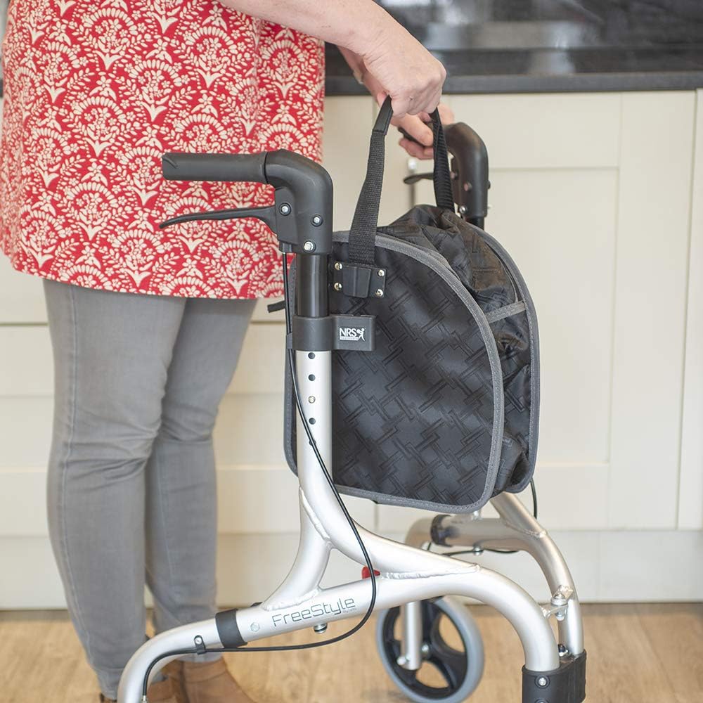 NRS Healthcare Freestyle Ultra Lightweight Folding 3 Wheel Rollator, Lockable Brakes, Height Adjustable, Removable Bag - Image 5