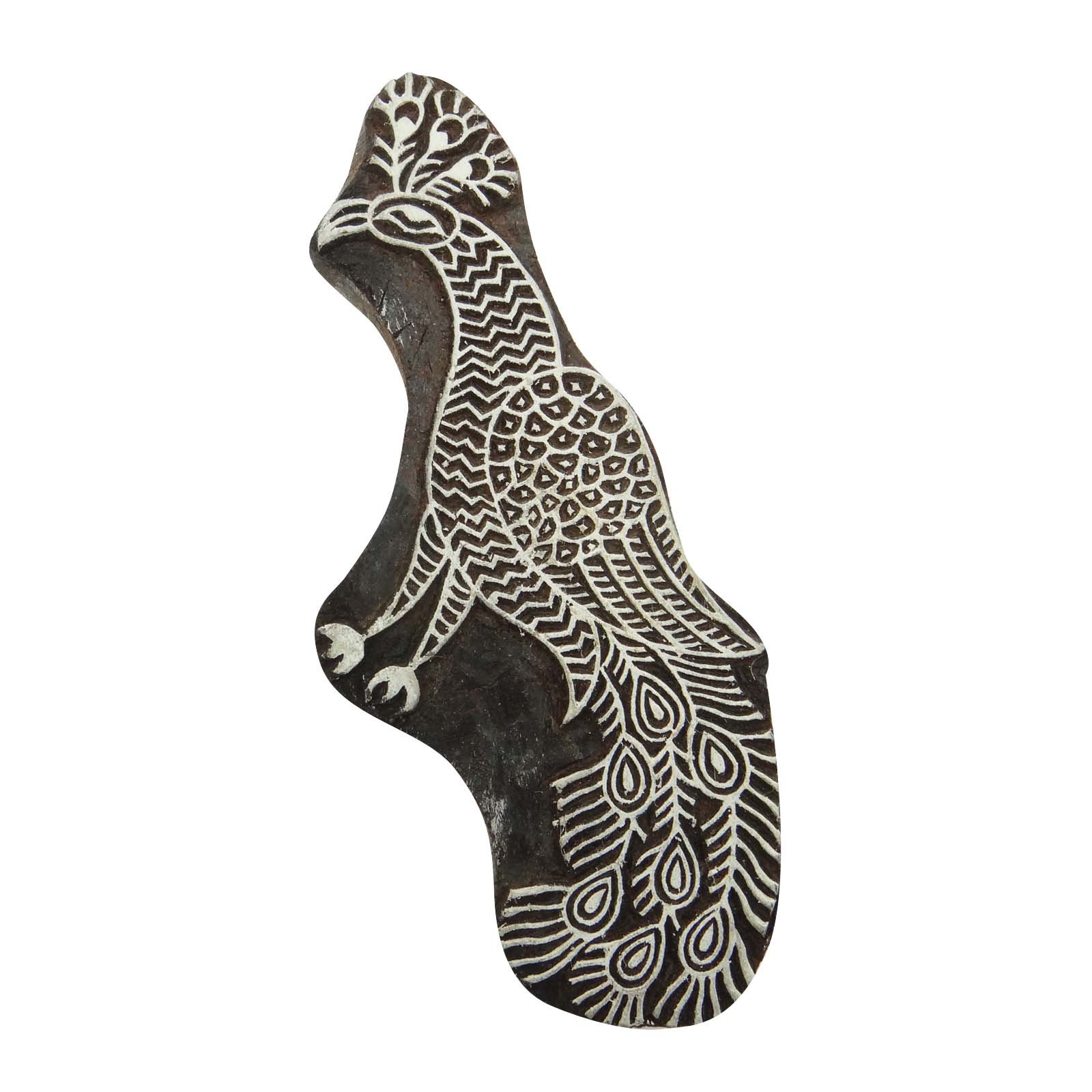 ibaexports Peacock Handcarved Textile Printing Block Indian Wooden Decorative Stamp