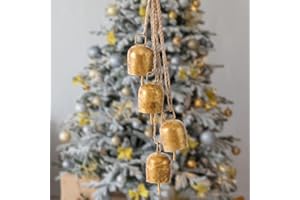 Hananona Gold Vintage Bells with Hanging Rope, Decorative Metal Cow Bells for Weddings, Parties, and Christmas DIY Wreaths, Home Decor (1)