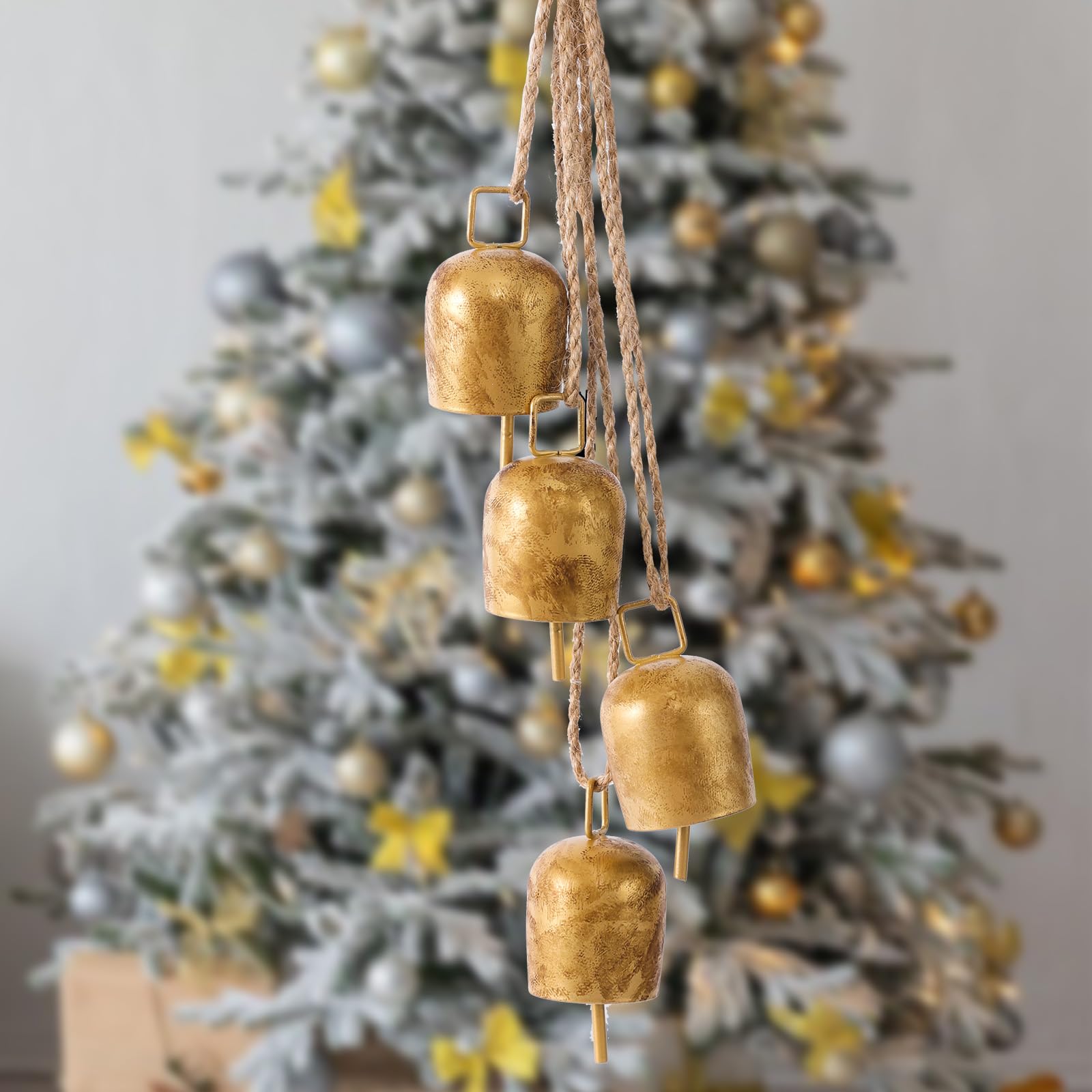 Photo 1 of Hananona Gold Vintage Bells with Hanging Rope, Decorative Metal Cow Bells for Weddings, Parties, and Christmas DIY Wreaths, Home Decor (1)