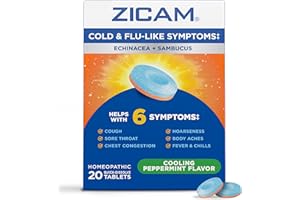 Zicam Cold & Flu-Like Symptoms with Echinacea and Sambucus, Homeopathic, Zinc, Cooling Peppermint Flavor, Helps with Cold Symptoms, 20 Tablets