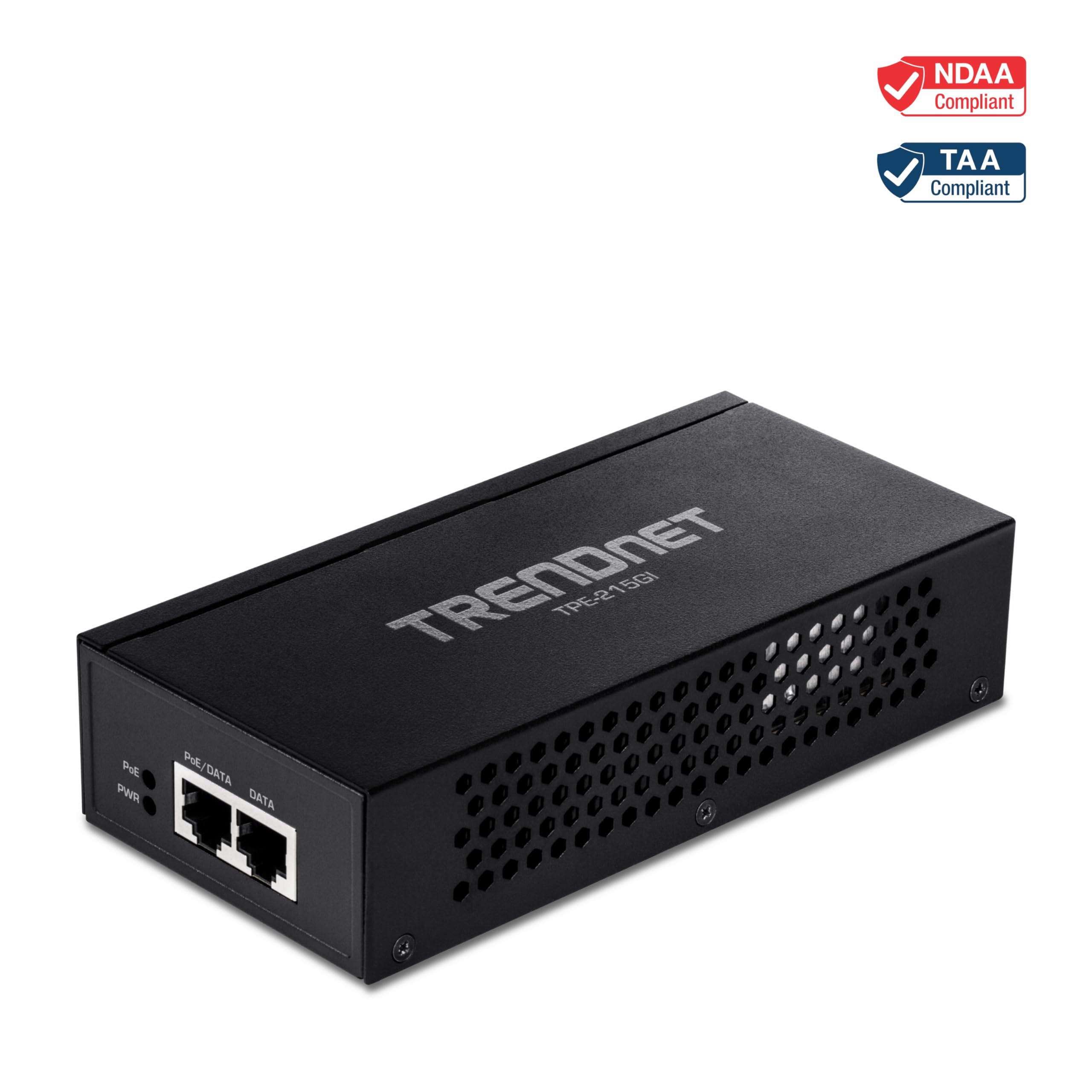 TRENDnet 2.5G PoE+ Injector, TPE-215GI, PoE (15.4W) or PoE+ (30W), Converts a Non-PoE Port to a PoE+ 2.5G Port, 2.5GBASE-T Compliant, Integrated Power Supply, Network a PoE Device Upto 100m, Black