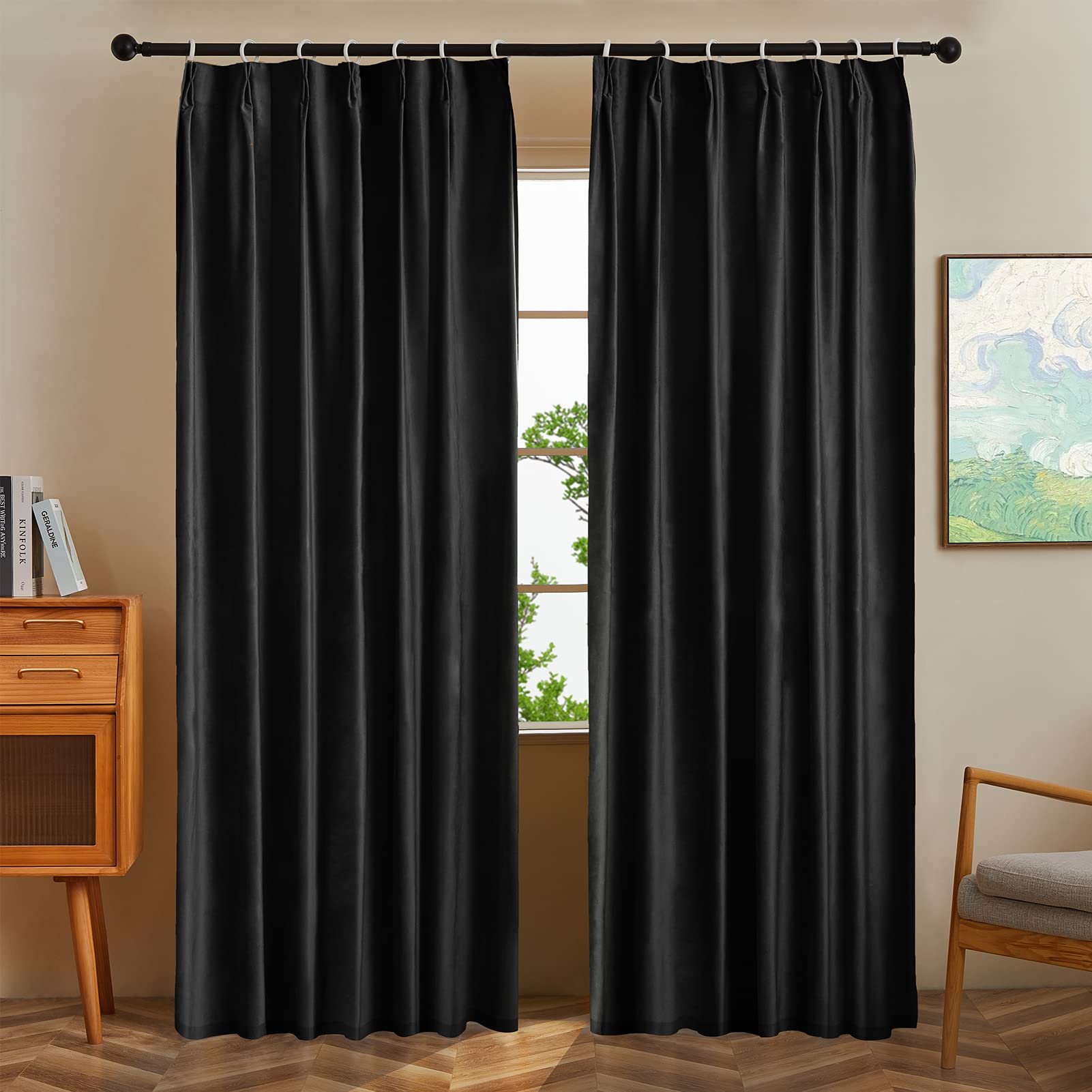 Topfinel カーテン 遮光 防音 黒 ベルベット生地 230cm丈 2枚組 既成 カーテン 窓 遮音 おしゃれ 北欧商品画像