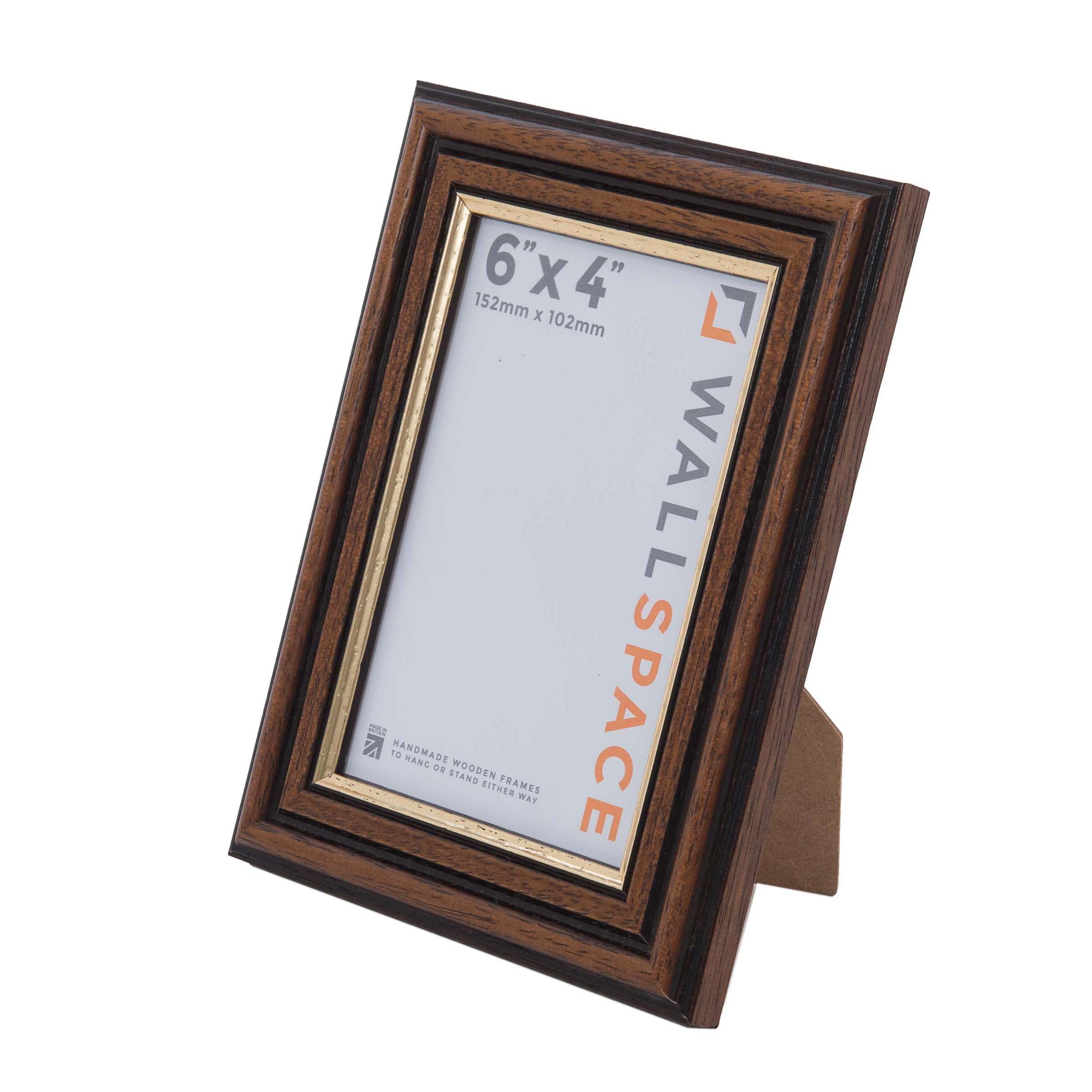 Wall Space 6x4 Brown Frame with Gold Inset | Traditional Mahogany Picture Frame 6x4 inches | Brown and Gold Line 6 x 4 Photo Frame | 4x6 Dark Wood Photo Frames with REAL GLASS | 6x4 Mahogany Frame — image 1
