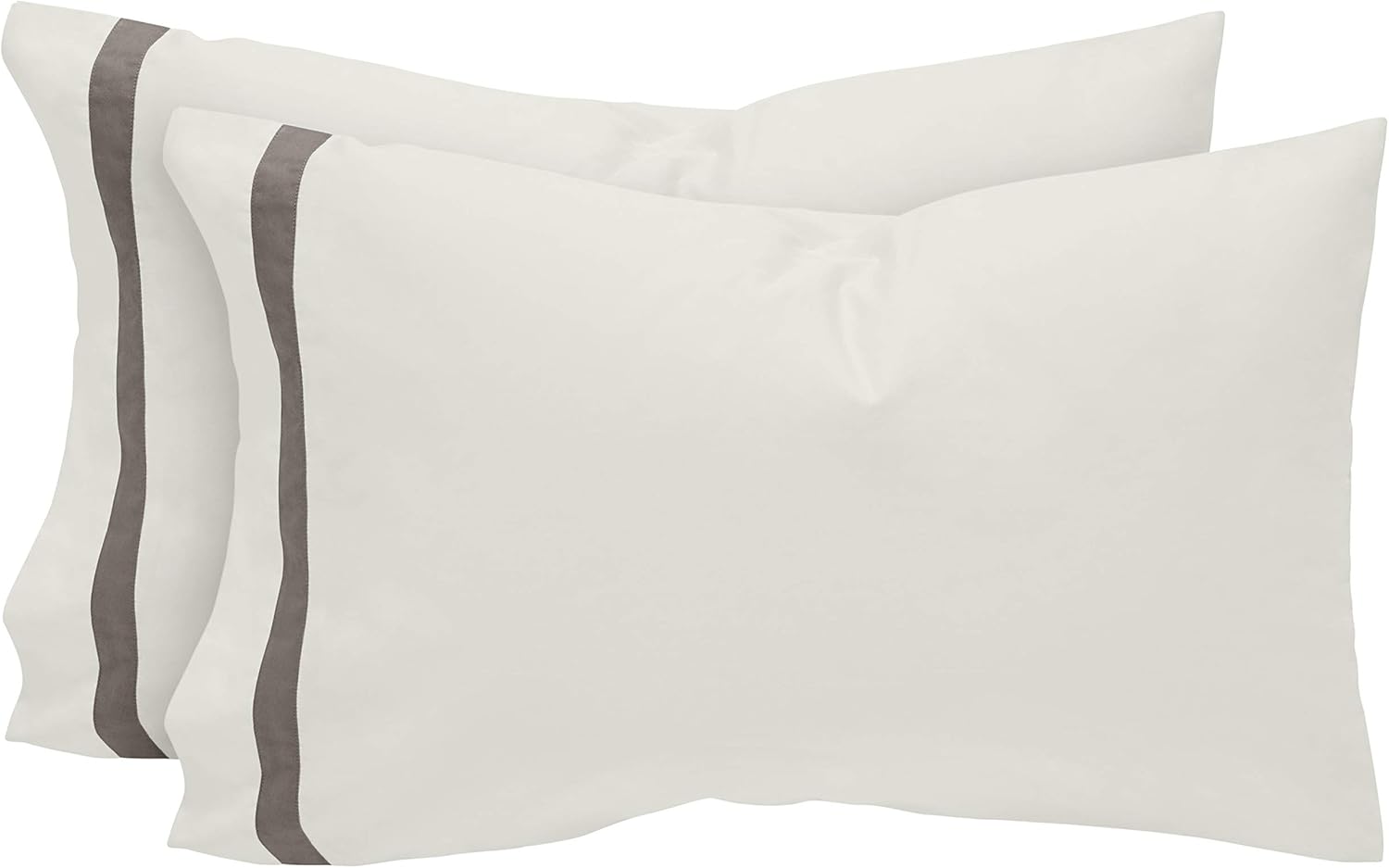 Amazon Brand – Stone & Beam 100% Percale Cotton Banded Pillowcase Set, Set of 2, Easy Care, Standard, Smoke