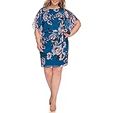 Jessica Howard Womens Floral Chiffon Mini Dress – 3/4 Sleeve Boat Neck