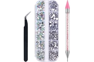 NFRBTD Rhinestone Picker Tool with Crystal AB Rhinestones, Wax Pencil for Gems Rhinestones, Nail Dotting Tool Applicator Tool, Nail Art Tools Nail Design Kit for DIY Nail Art (Pink)