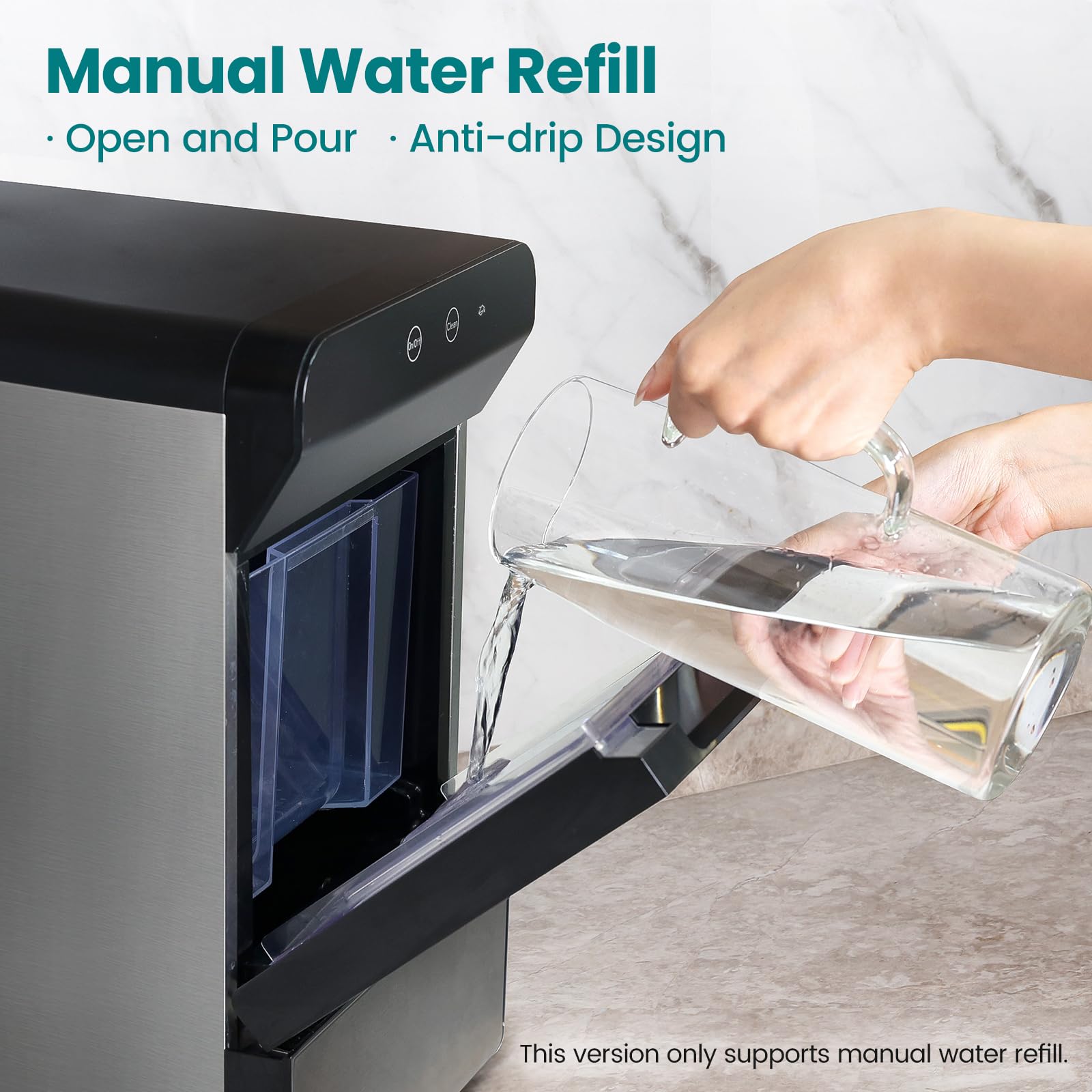 Gevi Household V2.0 Countertop Gemi Nugget Ice Maker with Viewing Window | Self-Cleaning Pebble Ice Machine | Open and Pour Water Refill | Stainless Steel Housing | 16.7''H Fits Under Wall