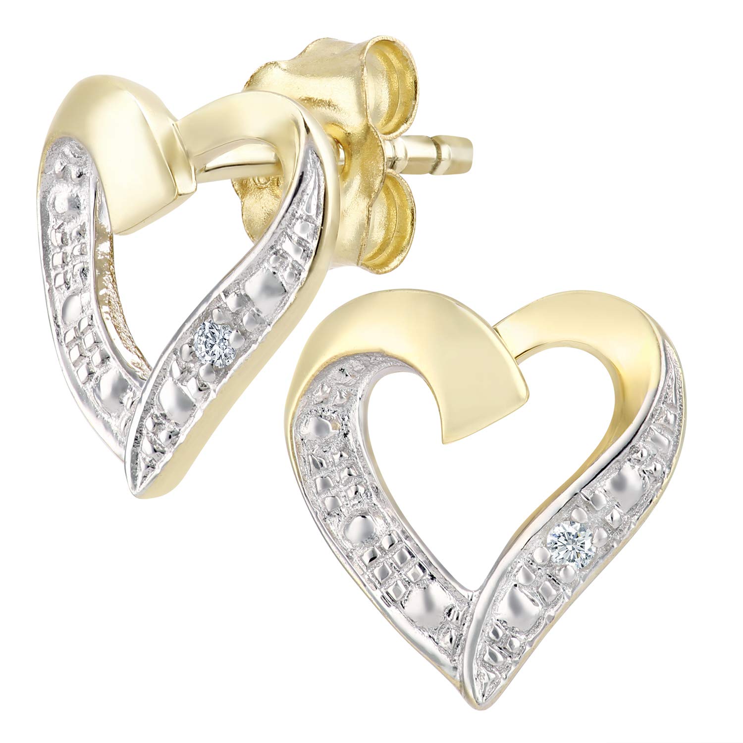 9ct Yellow Gold Women’s Earrings – Beautifully Crafted Diamond Heart Earrings - by Elegano