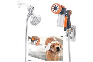 ULTRIMKIT Dog 8.2ft Pup Shampoo Dispenser Jet Attachment to Shower Head Washing, 8-Setting High Pressure Pet Wash Cleaning Sprayer Bath for Bathtub Station, Adhesive Shower Holder, Indoor