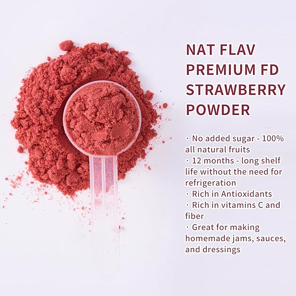 NAT FLAV FREEZE-DRIED STRAWBERRY POWDER | 7OZ | 100% NATURAL FRUIT | NO SUGAR & ADDITIVES | NON-GMO & VEGAN FRIENDLY | FLAVORING POWDER | FREEZE DRIED BACKPACKING & CAMPING FOOD | MAKE OF FRESH FRUIT