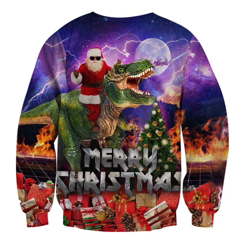 RAISEVERN College Teens Chritmas Pullover Pullover lässig O-Ausschnitt Pullover Tops mit Santa Dinosaurier Muster Langarm hässlichen Outfits für Männer/Frauen