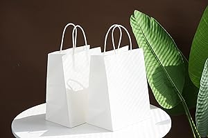 RACETOP White Paper Bags with Handles Bulk,8"x4.5"x10.8" 50Pcs,Paper Bags Birthday Wedding Party Favors Grocery Retail Shopping Business Goody Craft Gift Bags Cub Sacks