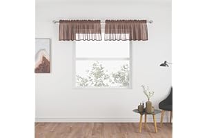 UPOPO Brown Sheer Tier Curtains 16 inches Long Voile Kitchen Tiers Linen Textured Cafe Curtains Bathroom Basement Short Small Curtain Panels for Door Half Window Curtains 2 Panels Rod Pocket