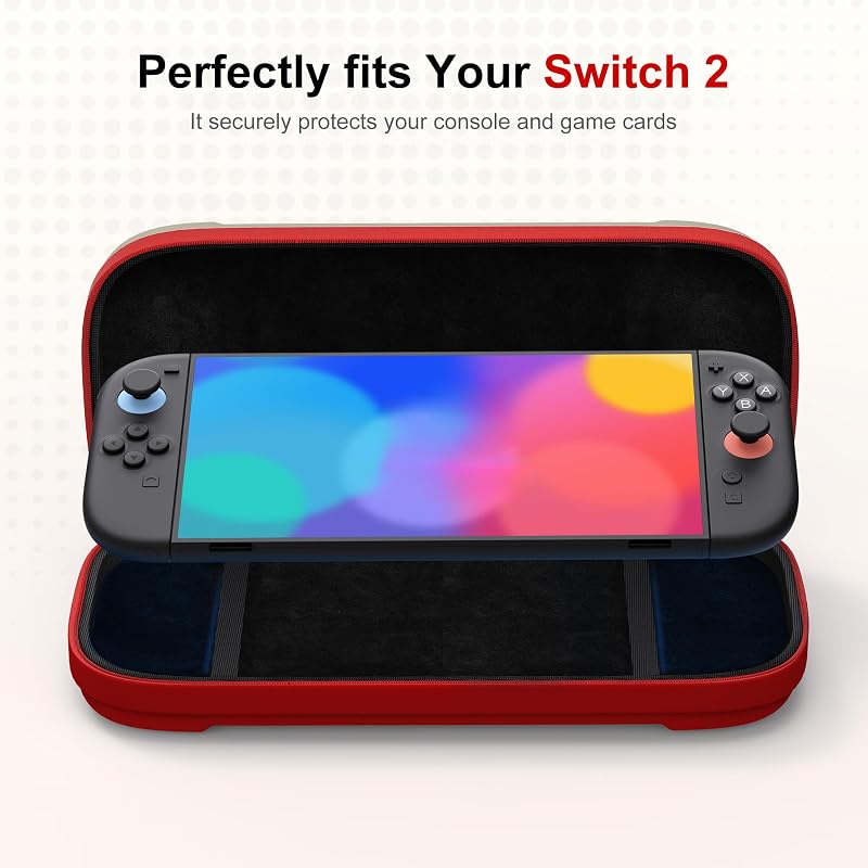 Funda Delgada para Nintendo Switch 2 (2025), Estuche rígido de Viaje para 12 casetes de Juegos, Funda Protectora para Consola Switch 2 y Accesorios de Juegos, Color Blanco y Rojo
