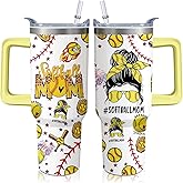 Kearscupra 40oz Softball Mom MaMa Tumbler with Handle, Mothers Day Gift for Woman, Sports Coach Insulated Stainless Steel Cup with Lid and Straws, Reusable Travel Coffee Mug Water Bottle