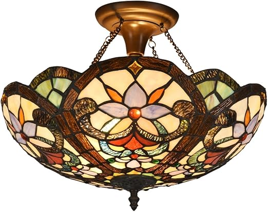 Docheer Stained Glass Tiffany Ceiling Fixture Lamp Semi Flush