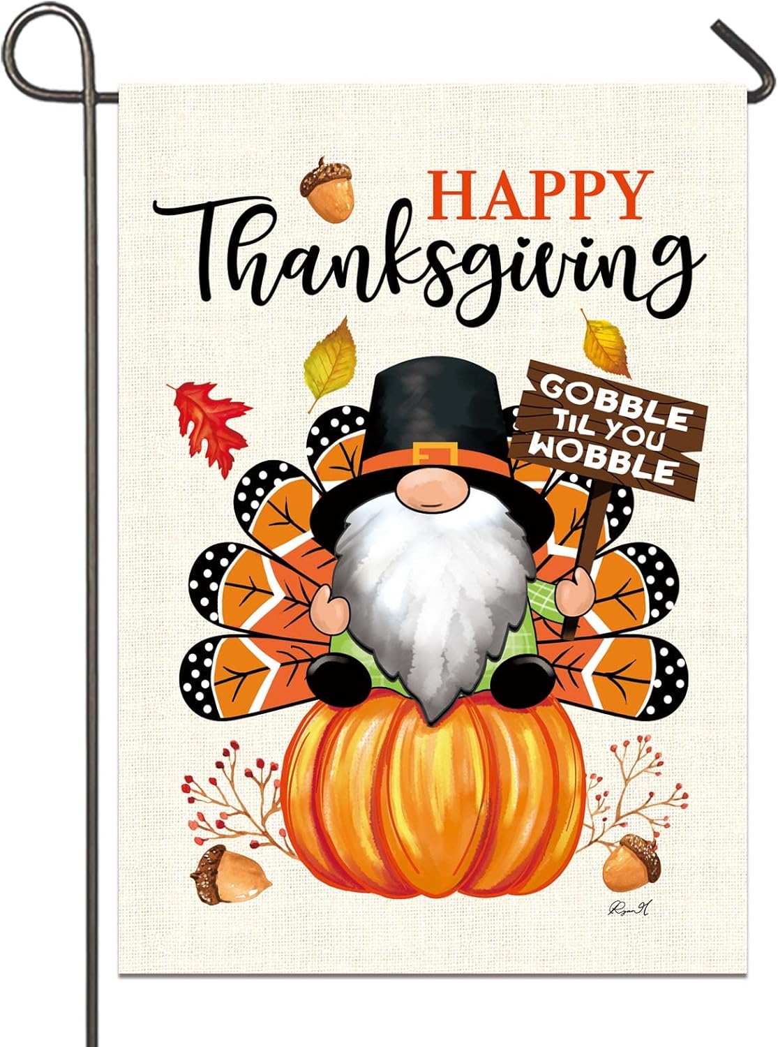 Flags - Happy Thanksgiving Turkey Gnome and Pumpkin Flag Vertical Double Sided Garden Flag, Indoor and Outdoor Harvest Decoration Flag, 12.5 x 18 Inches Prime Burlap House Flag, Welcome Yard Flags for Party Decor