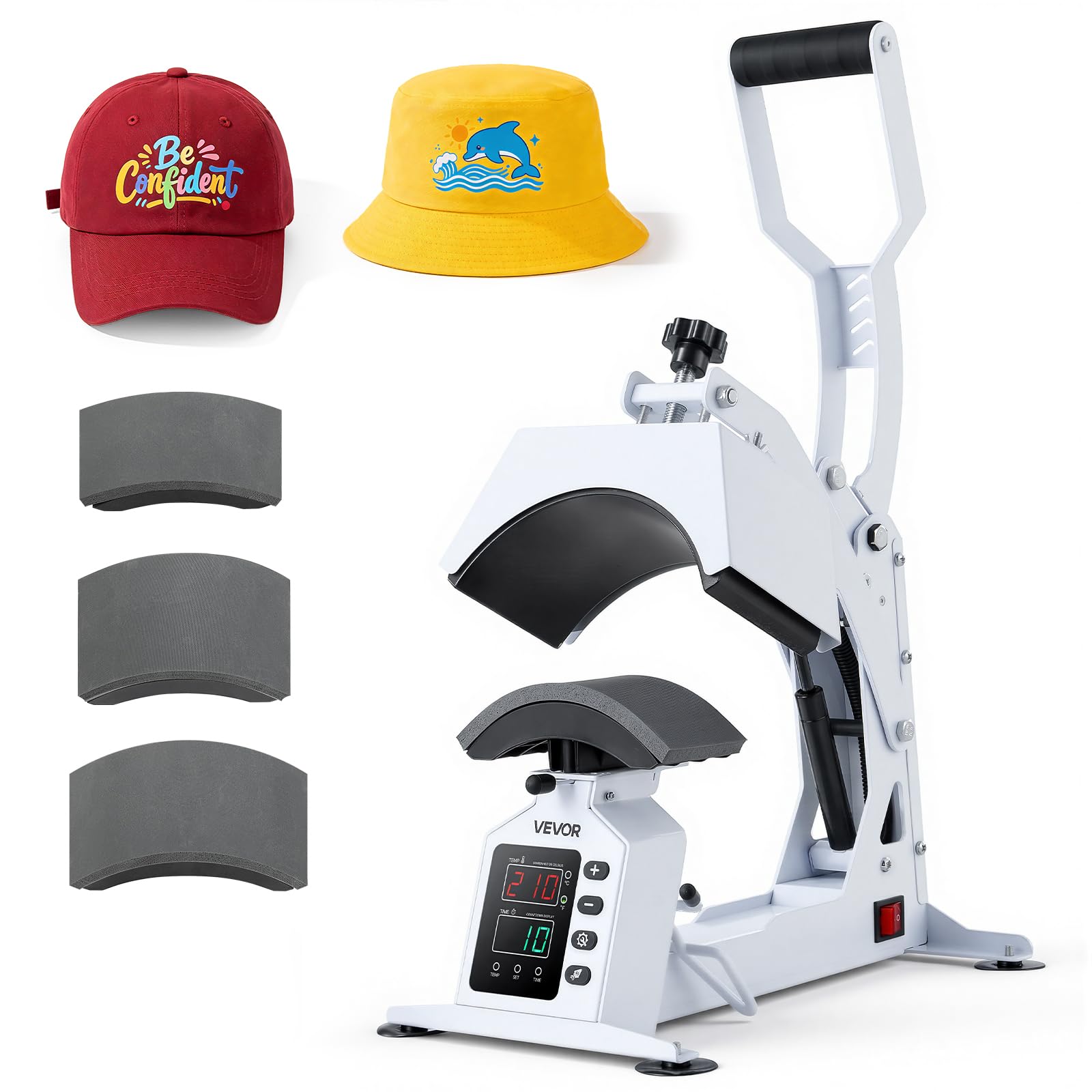 Photo 1 of VEVOR Hat Heat Press Machine, with 4 Interchangeable Platens and Caps Stretcher, Precise Temperature & Time Control, Heat Press for Hats and Caps, for HTV Iron On and Sublimation Projects, White