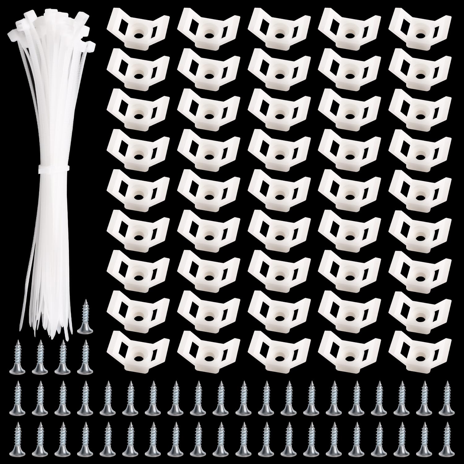 VooGenzek 45 Sets 12.5 * 15.5 mm Saddle Type Cable Tie Mount Bases, Saddle Type Mount Wire Holder, with M3.5 Screws and Cable Ties, for Wire and Cable Tidy, White