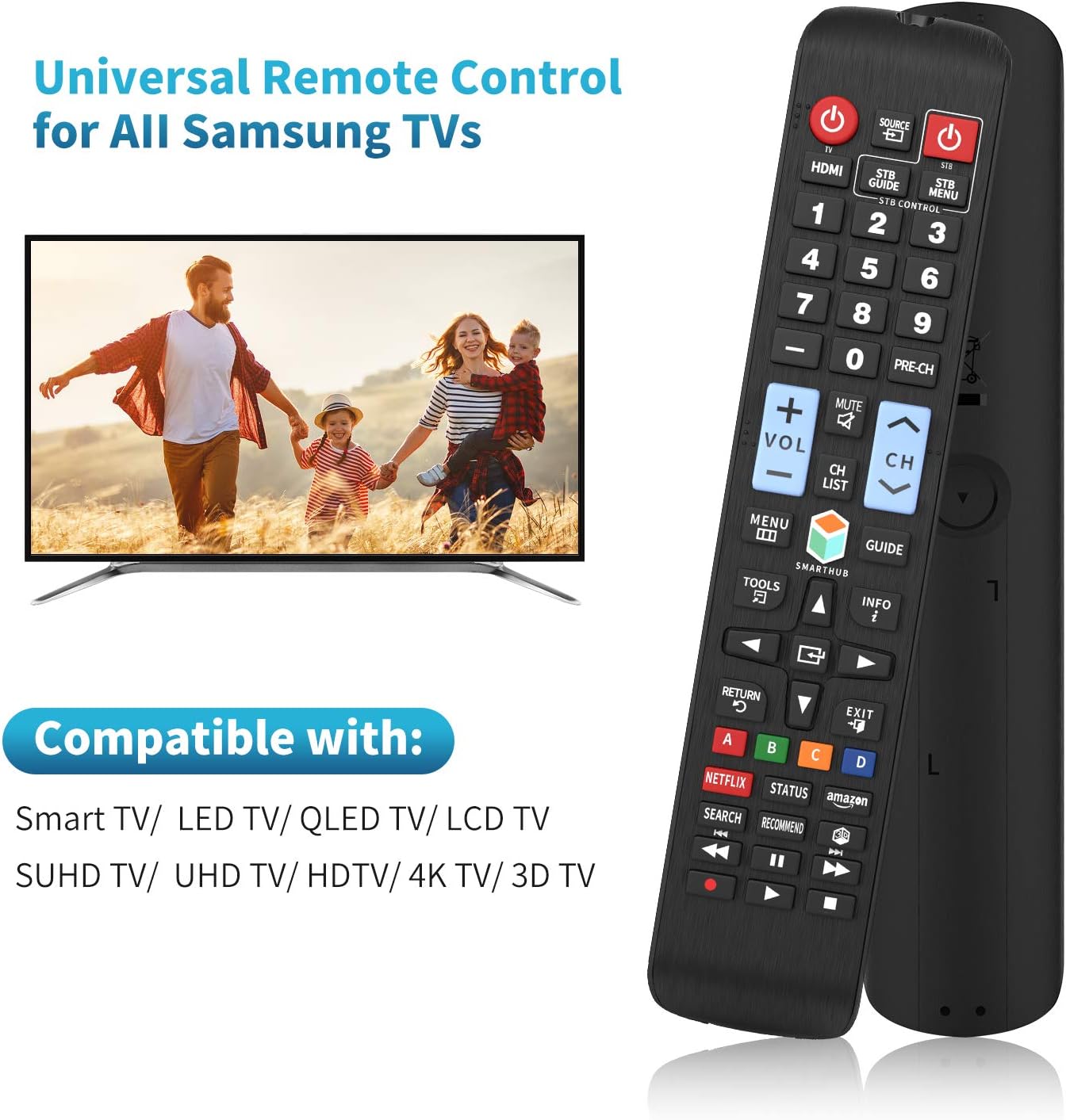 Universal Remote Control for All Samsung TV Remote LCD LED QLED SUHD UHD HDTV Curved Plasma 4K 3D Smart TVs, with Buttons for Netflix, Smart Hub: Electronics