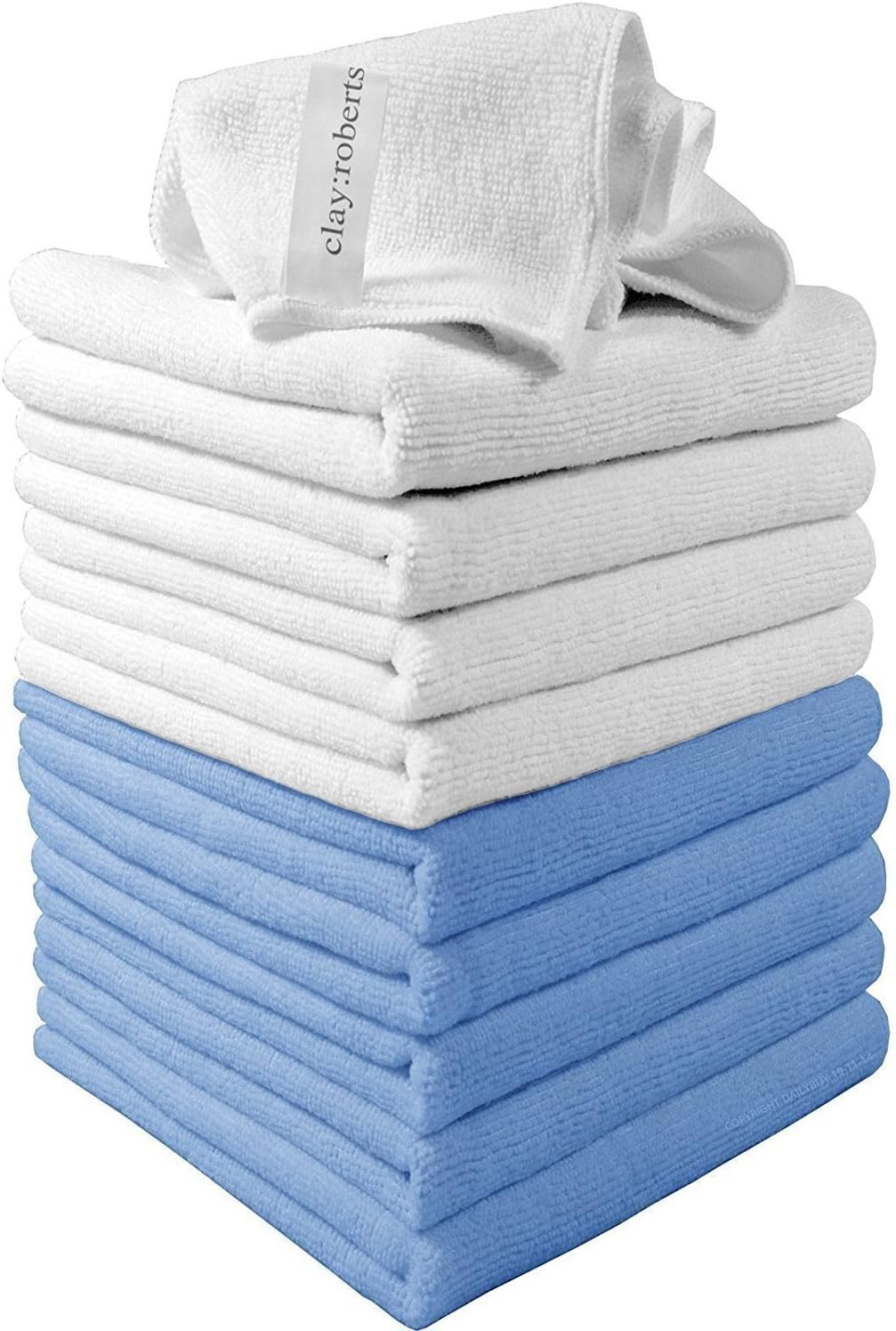 Clay Roberts Microfibre Cleaning Cloths, 10 Pack, Blue & White, Microfibre Dusters, Machine Washable