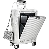 feilario 20in Hardside Spinner Wheel Luggage with Zipper Closure, Built-In TSA lock Carry on Suitcase, with Cup Holder & USB Port & Phone Holder White(with zipper closure, 20in)