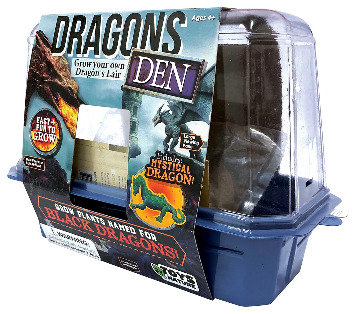 Toys By Nature Miniature Worlds Dragon's Den Flower Gardening Kit - Grow Your Own Mythical Lair with Dragon Figurine and Lava Rock (Dragon's Den)