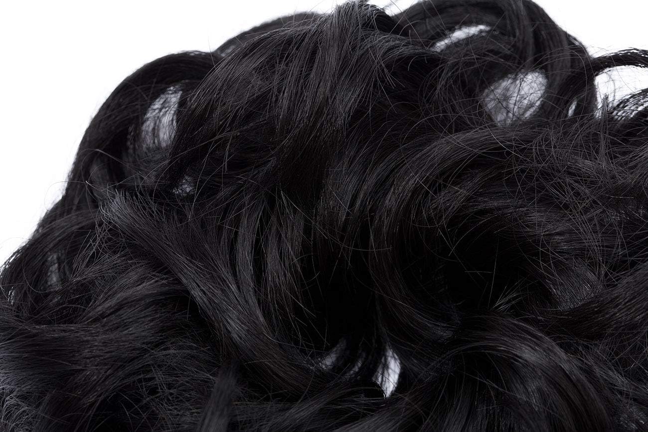 Messy Hair Scrunchies - Hair Bun Extensions & Curly Wavy Pieces for Women's Updo, Ponytail & Donut Chignons - Natural Black - Image 4