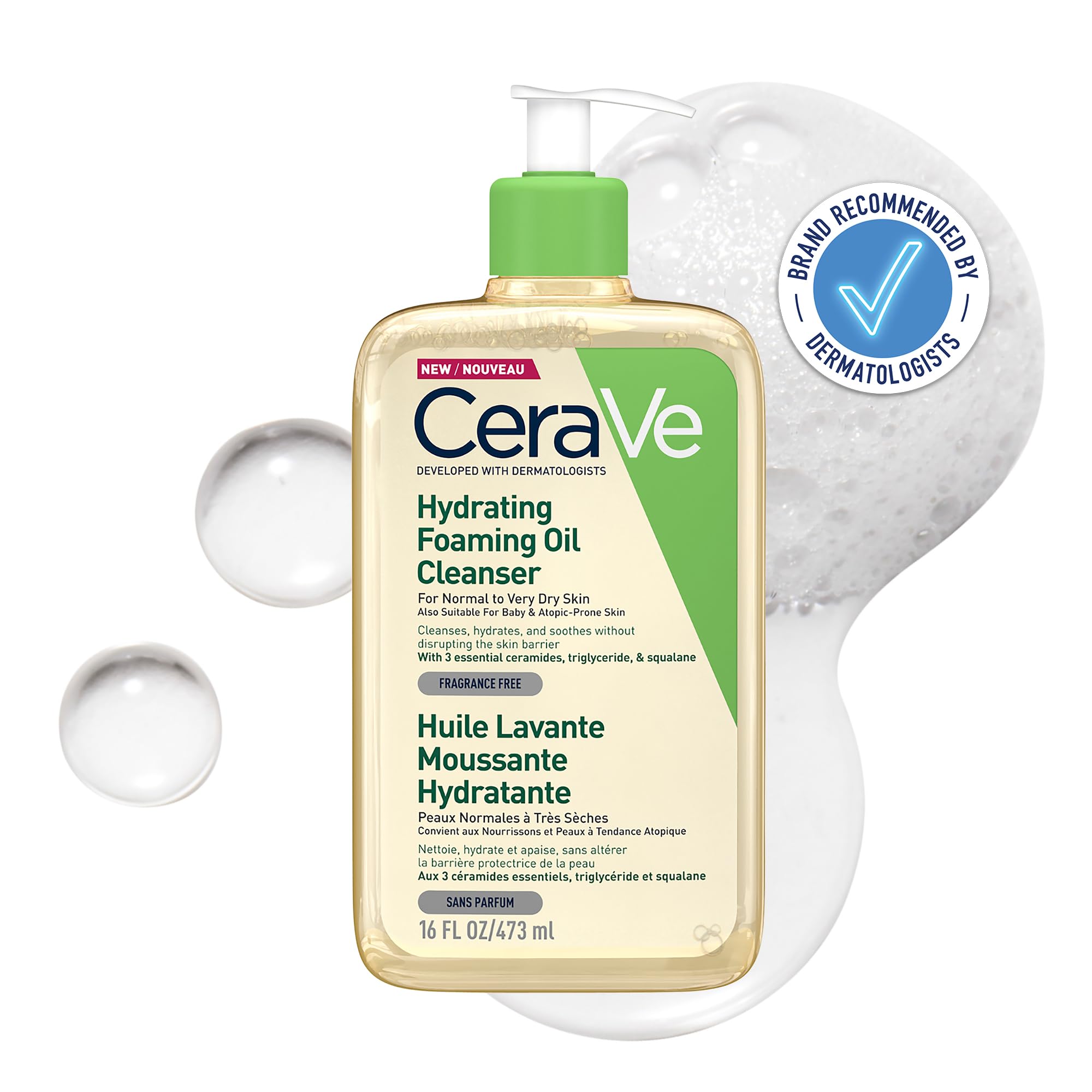 CeraVe Hydrating Foaming Oil Cleanser with Squalane for Normal to Very Dry Skin 473ml