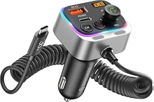 Syncwire Bluetooth 5.4 FM Transmitter Car Adapter 66W PD & QC 3.0 Fast Charging with USB-C Cable Wireless Radio Adapter with Light Control, HiFi Bass, Hands-Free Calling and Strong Mics